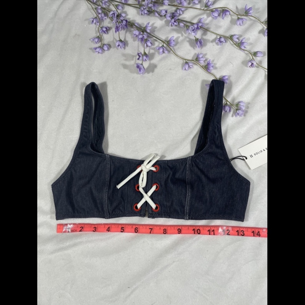 NWT $89 Solid & Striped Isabella‎ Lace Up Bikini Top in Denim [SZ Medium ] - Picture 6 of 12